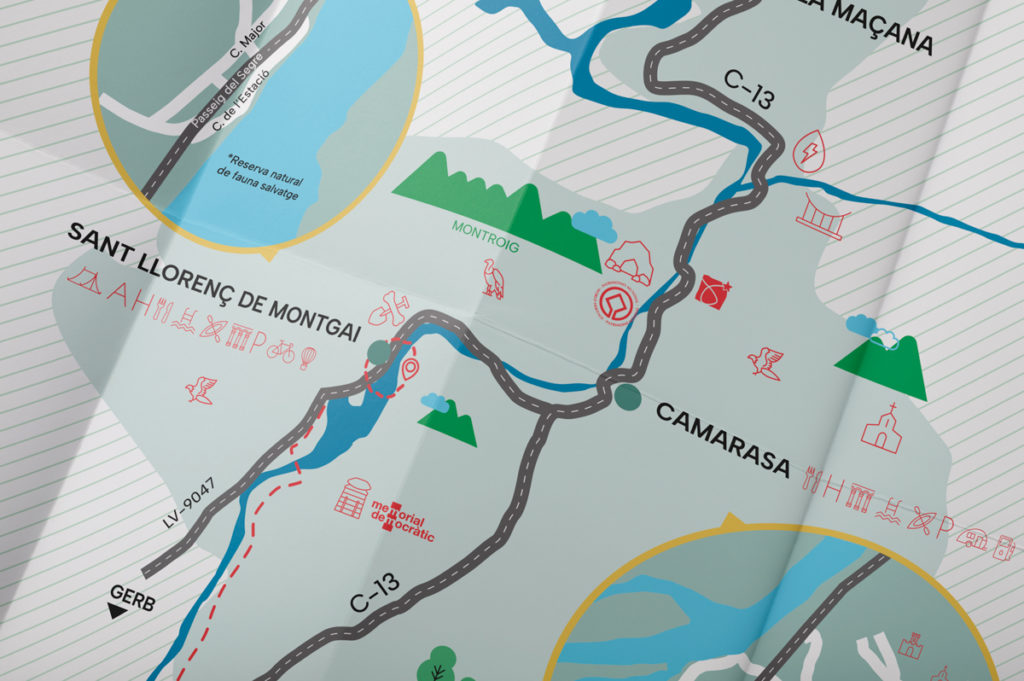 Primeríssim primer pla del mapa turístic de Camarasa